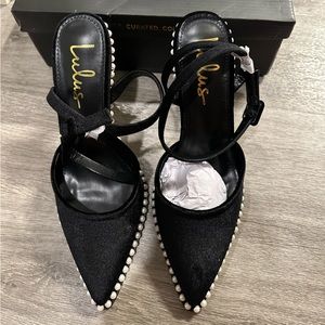 Black Heels with Pearl Detailing